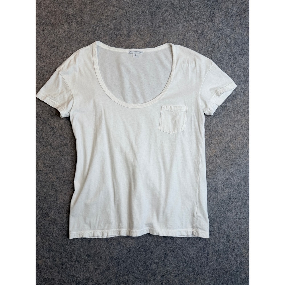 James Perse Standard Pocket Tee Womens 1 S White Scoop Neck Cotton T Shirt USA